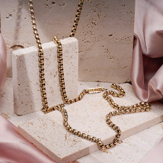 Antique 9ct Rose Gold Muff Chain Belcher And Bar Link Necklace (37")