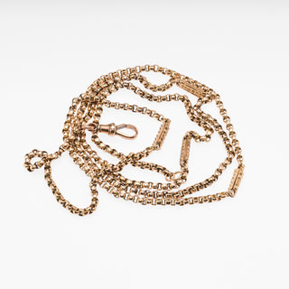 Antique 9ct Rose Gold Muff Chain Belcher And Bar Link Necklace (37")