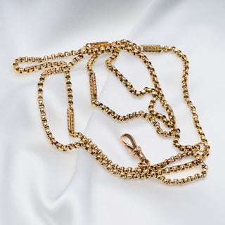 Antique 9ct Rose Gold Muff Chain Belcher And Bar Link Necklace (37")