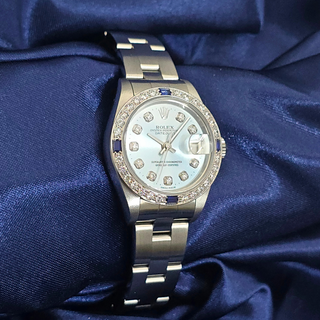Rolex Datejust Ladies 79160 – 28mm – Steel – Custom Diamond & Sapphire Bezel – Tiffany Blue Diamond Dial – Automatic