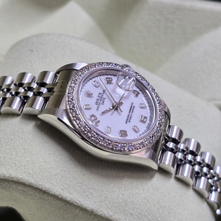 Rolex Ladies' Date 79240 - Automatic - 26mm - Custom Diamond & White Gold Bezel with White Dial