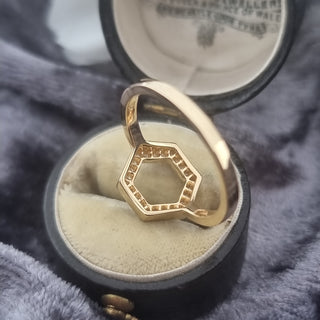 18ct Yellow Gold Diamond Honeycomb Hexagon Halo Ring