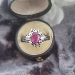 Platinum Diamond & 1.17ct Ruby Cluster Cocktail Ring