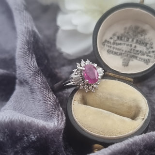 Platinum Diamond & 1.17ct Ruby Cluster Cocktail Ring