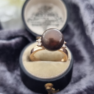 18ct Pink Gold Chocolate Pearl Diamond Ring