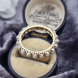 Vintage 9ct Yellow Gold 3mm Pearl Full Eternity Ring