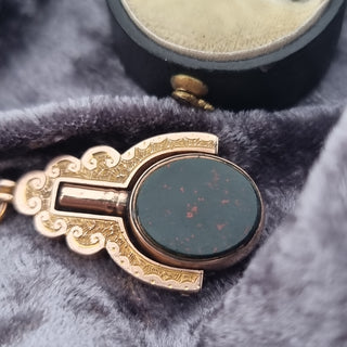 Edwardian 10ct Rose Gold Novelty Bloodstone & Chalcedony Spinning Fob Watch Winder Pendant Fob