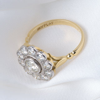 Vintage 18ct Yellow Gold And Platinum 1.6ct Diamond Cluster Flower Ring
