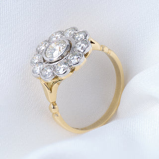 Vintage 18ct Yellow Gold And Platinum 1.6ct Diamond Cluster Flower Ring