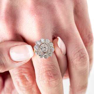 Vintage 18ct Yellow Gold And Platinum 1.6ct Diamond Cluster Flower Ring