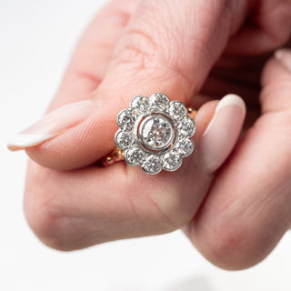Vintage 18ct Yellow Gold And Platinum 1.6ct Diamond Cluster Flower Ring
