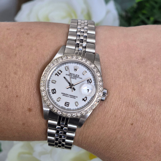 Rolex Ladies' Date 79240 - Automatic - 26mm - Custom Diamond & White Gold Bezel with White Dial