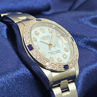 Rolex Datejust Ladies 79160 – 28mm – Steel – Custom Diamond & Sapphire Bezel – Tiffany Blue Diamond Dial – Automatic