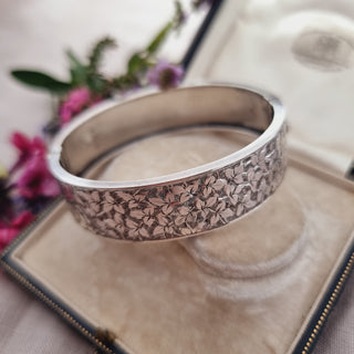 Victorian Sterling Silver Floral Tooled Cuff Bangle c1883