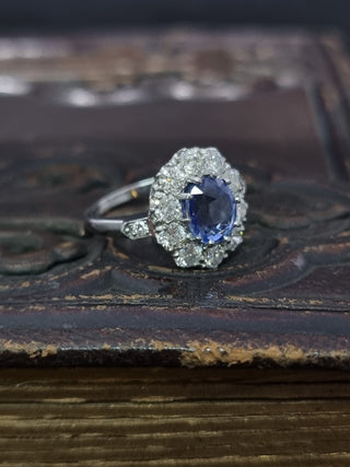 Platinum 1.3ct Diamond And 2ct Blue Sapphire Cluster Ring