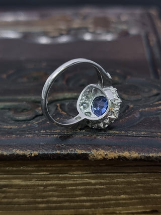 Platinum 1.3ct Diamond And 2ct Blue Sapphire Cluster Ring