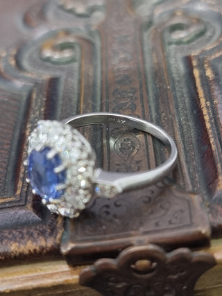 Platinum 1.3ct Diamond And 2ct Blue Sapphire Cluster Ring