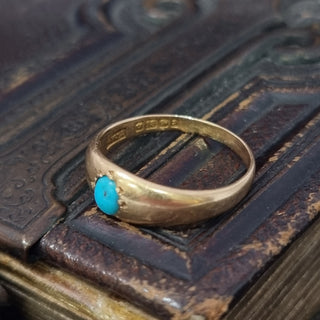 Antique 18ct Yellow Gold Turquoise Signet Pinky Ring Birmingham 1900