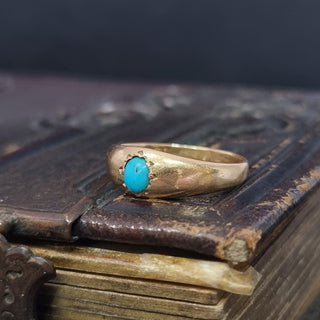 Antique 18ct Yellow Gold Turquoise Signet Pinky Ring Birmingham 1900