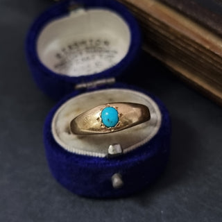 Antique 18ct Yellow Gold Turquoise Signet Pinky Ring Birmingham 1900