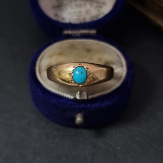 Antique 18ct Yellow Gold Turquoise Signet Pinky Ring Birmingham 1900