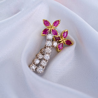 18ct Hand Crafted 2.35ct Diamond And Ruby Flower Earring and Necklace Set