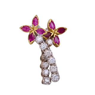 18ct Hand Crafted 2.35ct Diamond And Ruby Flower Earring and Necklace Set