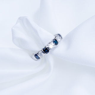 RESERVED 18ct White Gold Diamond And 1ct Sapphire Half Eternity Band Ring (with Resize & Rhodium Plating)