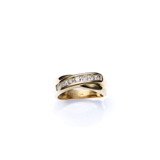 18ct Yellow Gold 0.5ct Diamond Crossover Band Half Eternity Ring