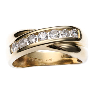 18ct Yellow Gold 0.5ct Diamond Crossover Band Half Eternity Ring