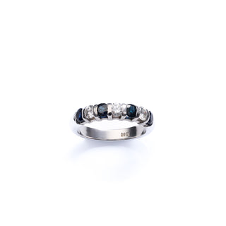 RESERVED 18ct White Gold Diamond And 1ct Sapphire Half Eternity Band Ring (with Resize & Rhodium Plating)