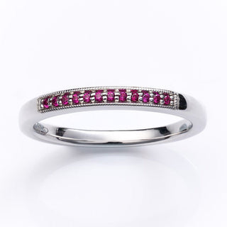 18ct White Gold Slender Pavé Set Ruby Half Eternity Band Ring
