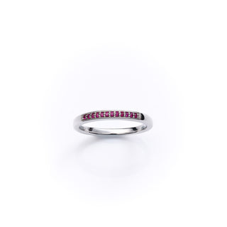 18ct White Gold Slender Pavé Set Ruby Half Eternity Band Ring