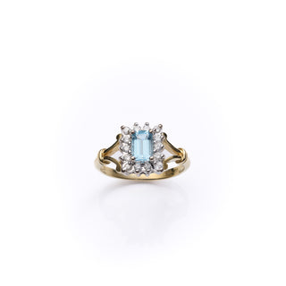Vintage 18ct Yellow Gold Diamond And Aquamarine Deco Style Cluster Ring