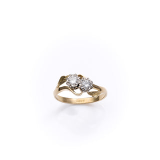 Vintage 18ct Yellow Gold Diamond Two Stone Toi Et Moi Flower Ring