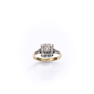 Art Deco 18ct Gold And Platinum Square Setting Diamond Halo Ring