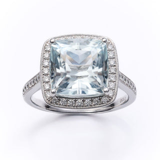 Platinum 4ct Aquamarine Diamond Halo Dress Ring