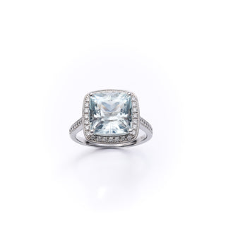 Platinum 4ct Aquamarine Diamond Halo Dress Ring