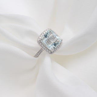 Platinum 4ct Aquamarine Diamond Halo Dress Ring
