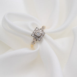 Art Deco 18ct Gold And Platinum Square Setting Diamond Halo Ring