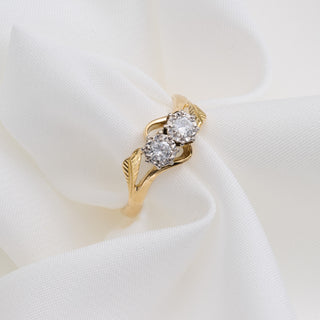 Vintage 18ct Yellow Gold Diamond Two Stone Toi Et Moi Flower Ring