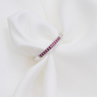 18ct White Gold Slender Pavé Set Ruby Half Eternity Band Ring