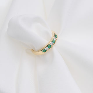 18ct Yellow Gold Diamond And Emerald Half Eternity Ring
