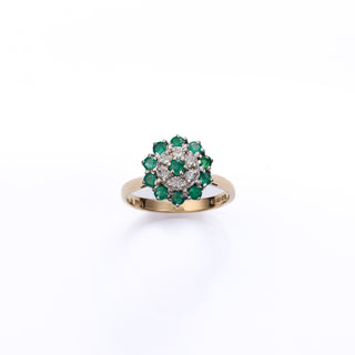 Vintage 18ct Yellow Gold Diamond And Emerald Cluster Ring