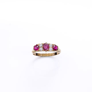 Antique 18ct Yellow Gold Ruby Trilogy Style Ring Birmingham 1914