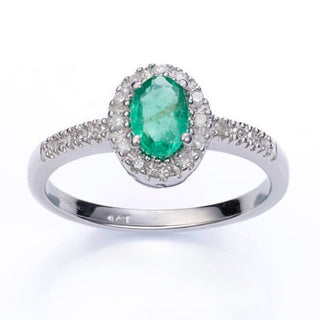 9ct White Gold Diamond And Emerald Halo Cluster Ring