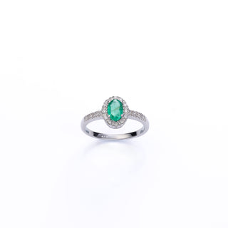 9ct White Gold Diamond And Emerald Halo Cluster Ring