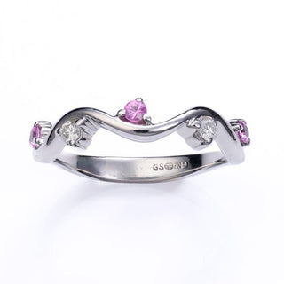 18ct White Gold Diamond And Pink Sapphire Bespoke Wave Band Ring