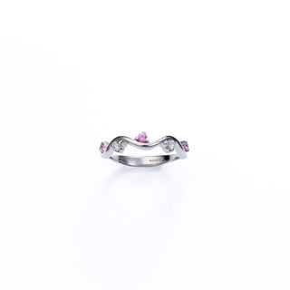 18ct White Gold Diamond And Pink Sapphire Bespoke Wave Band Ring