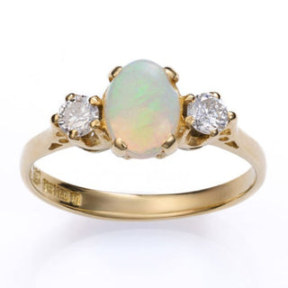 18ct Yellow Gold Diamond And Opal Trilogy Ring